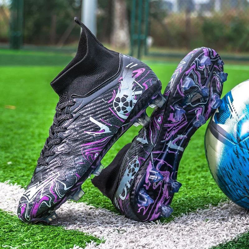 Pro Performance High-Cut Soccer Boots FG TF Studs Breathable Lightweight Cleats for Outdoor Grass and Turf Training Matches
