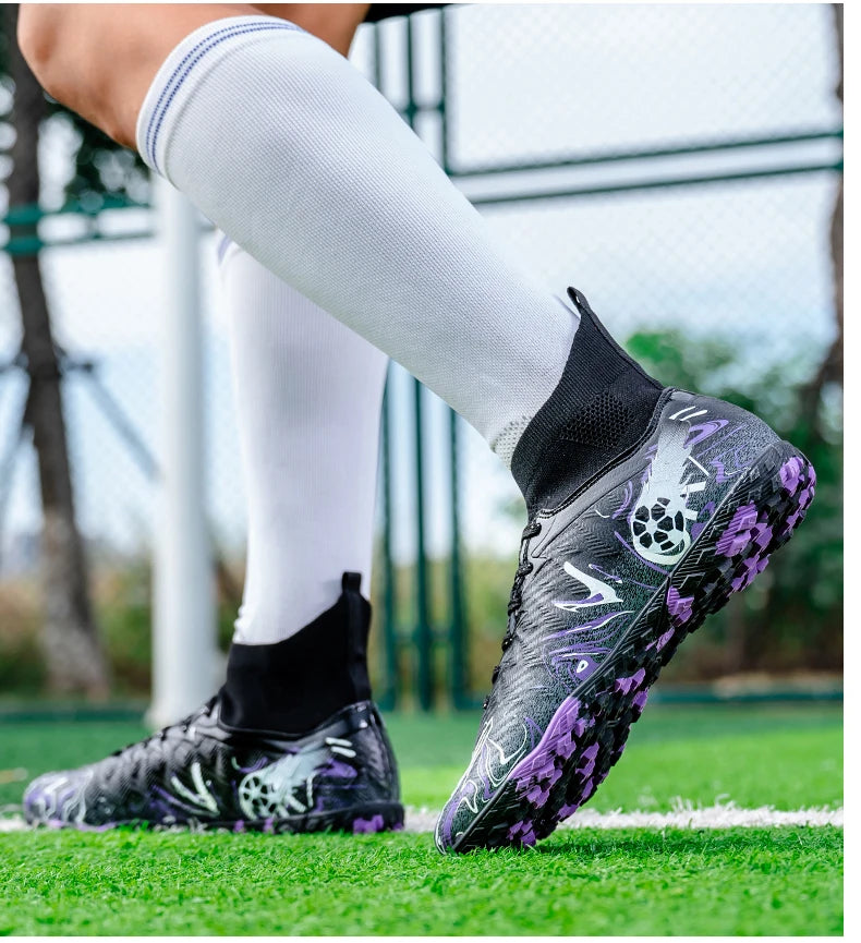 Pro Performance High-Cut Soccer Boots FG TF Studs Breathable Lightweight Cleats for Outdoor Grass and Turf Training Matches