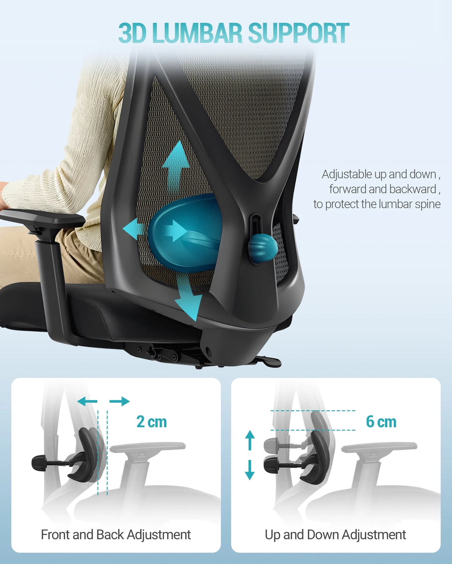 1 Black Ergonomic Office Chair, Computer Chair, Swivel Chair with Adjustable Lumbar Support, Headrest and Armrest, Height Adjustment