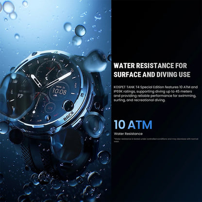 KOSPET Tank T4 SE robuust smartwatch voor heren, militaire kwaliteit, volledig roestvrij staal, GPS, 100 m waterdicht, 45 m vrijduiken, gezondheidsmonitor