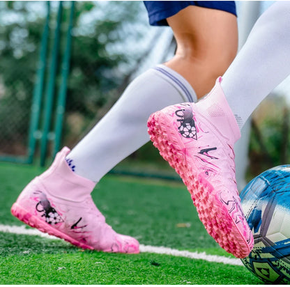 Pro Performance High-Cut Soccer Boots FG TF Studs Breathable Lightweight Cleats for Outdoor Grass and Turf Training Matches