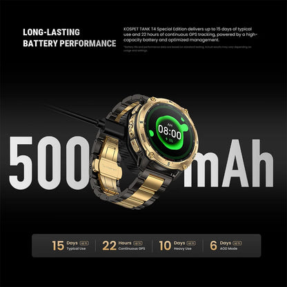 KOSPET Tank T4 SE robuust smartwatch voor heren, militaire kwaliteit, volledig roestvrij staal, GPS, 100 m waterdicht, 45 m vrijduiken, gezondheidsmonitor
