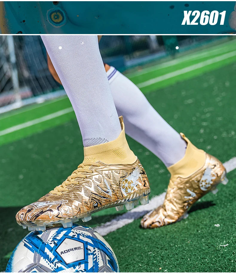 Pro Performance High-Cut Soccer Boots FG TF Studs Breathable Lightweight Cleats for Outdoor Grass and Turf Training Matches