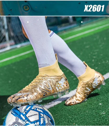 Pro Performance High-Cut Soccer Boots FG TF Studs Breathable Lightweight Cleats for Outdoor Grass and Turf Training Matches
