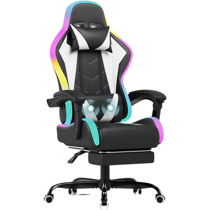 Devoko fabric gaming chair with LED lighting Comfortable ergonomic design with footrest and height adjustable headrest