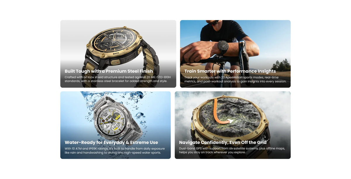 KOSPET Tank T4 SE robuust smartwatch voor heren, militaire kwaliteit, volledig roestvrij staal, GPS, 100 m waterdicht, 45 m vrijduiken, gezondheidsmonitor