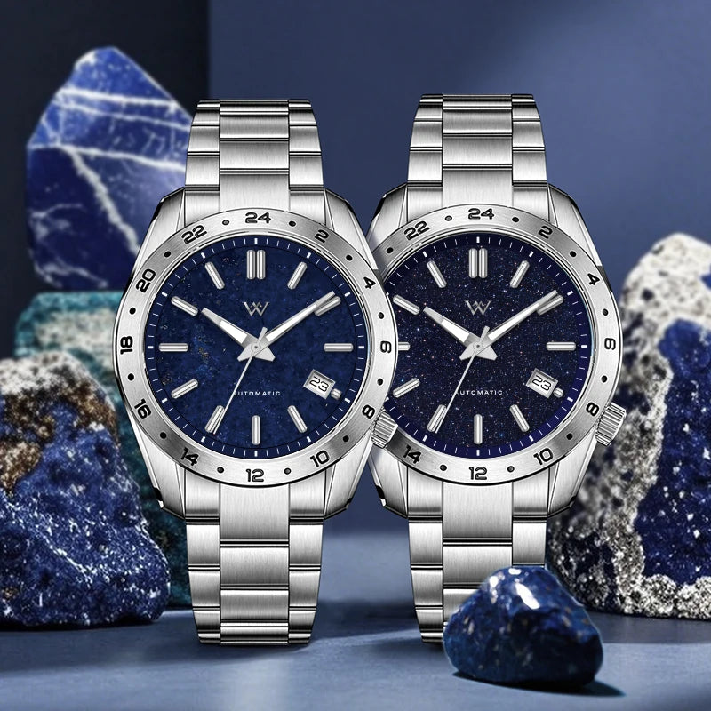 WM Watch Automatic Mechanical 2565 Watches Lapis Lazuli/Blue Sandstone Dial Waterproof AR Coated 100M Welly Merck Watch 223M