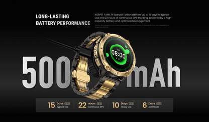 KOSPET Tank T4 SE robuust smartwatch voor heren, militaire kwaliteit, volledig roestvrij staal, GPS, 100 m waterdicht, 45 m vrijduiken, gezondheidsmonitor