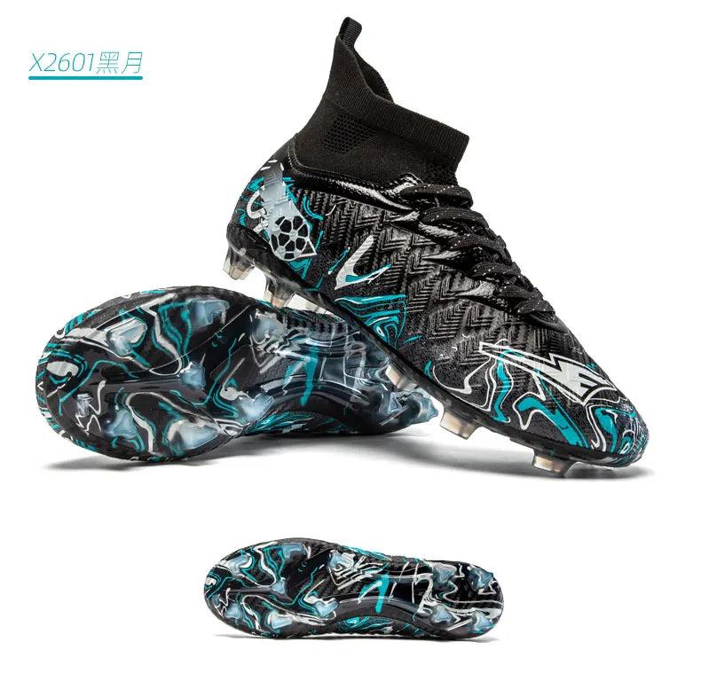 Pro Performance High-Cut Soccer Boots FG TF Studs Breathable Lightweight Cleats for Outdoor Grass and Turf Training Matches