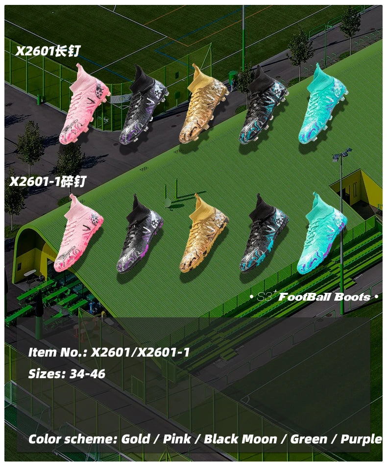 Pro Performance High-Cut Soccer Boots FG TF Studs Breathable Lightweight Cleats for Outdoor Grass and Turf Training Matches
