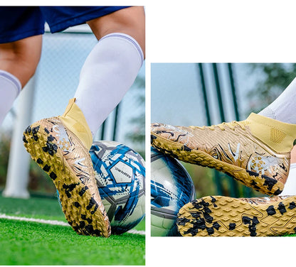 Pro Performance High-Cut Soccer Boots FG TF Studs Breathable Lightweight Cleats for Outdoor Grass and Turf Training Matches