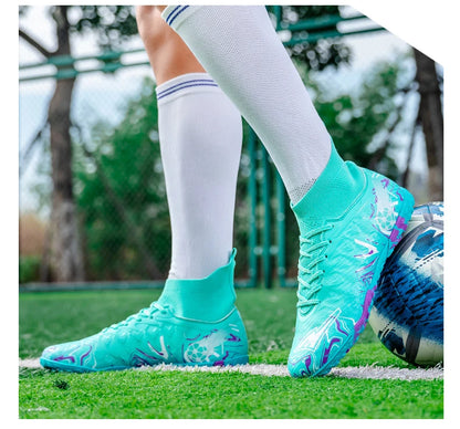 Pro Performance High-Cut Soccer Boots FG TF Studs Breathable Lightweight Cleats for Outdoor Grass and Turf Training Matches
