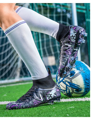 Pro Performance High-Cut Soccer Boots FG TF Studs Breathable Lightweight Cleats for Outdoor Grass and Turf Training Matches