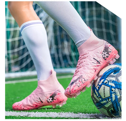 Pro Performance High-Cut Soccer Boots FG TF Studs Breathable Lightweight Cleats for Outdoor Grass and Turf Training Matches