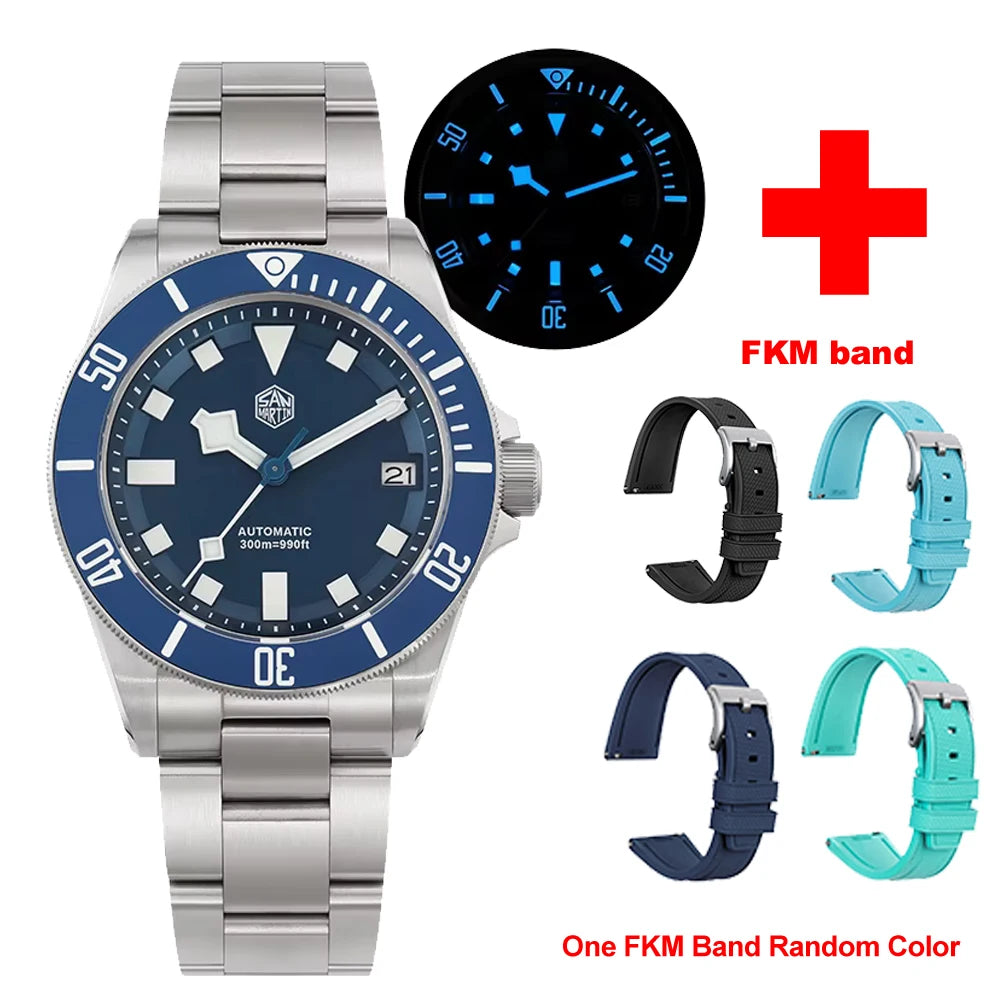 San Martin Grade 5 Titanium Watch SN0121TD PT5000/ST2130 Automatic Movement Watch 300M Waterproof Adjustable Clasp Wristwatch