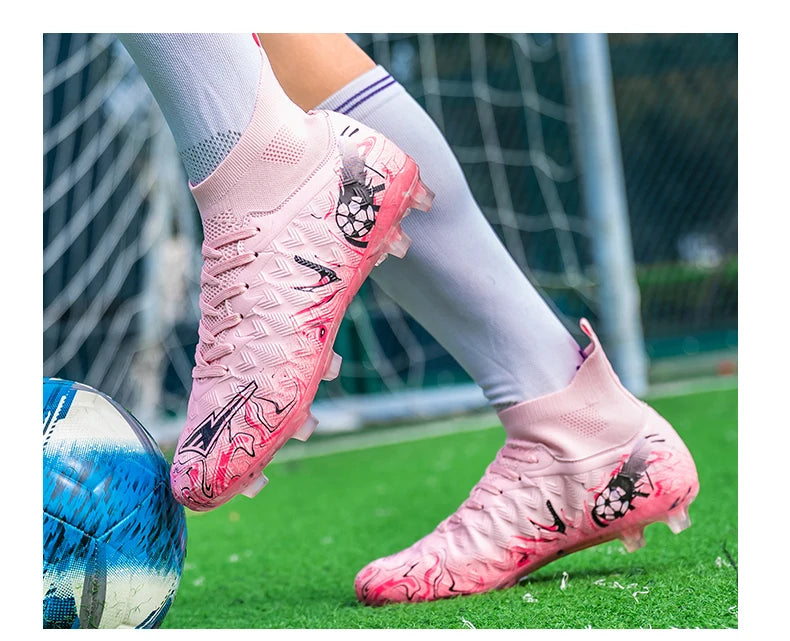 Pro Performance High-Cut Soccer Boots FG TF Studs Breathable Lightweight Cleats for Outdoor Grass and Turf Training Matches