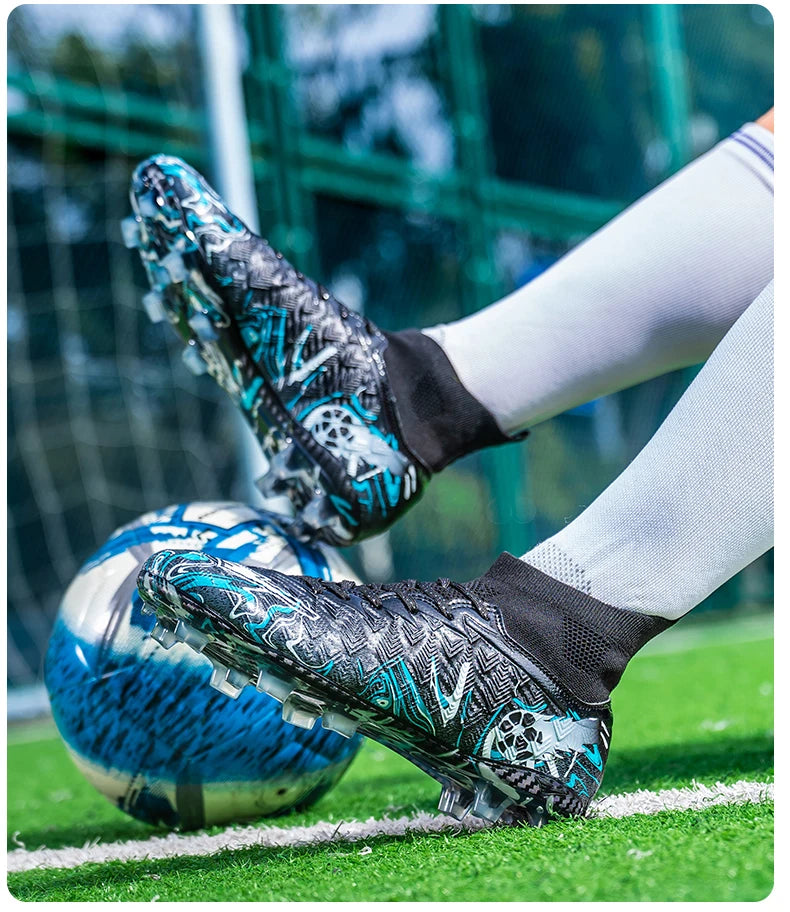Pro Performance High-Cut Soccer Boots FG TF Studs Breathable Lightweight Cleats for Outdoor Grass and Turf Training Matches