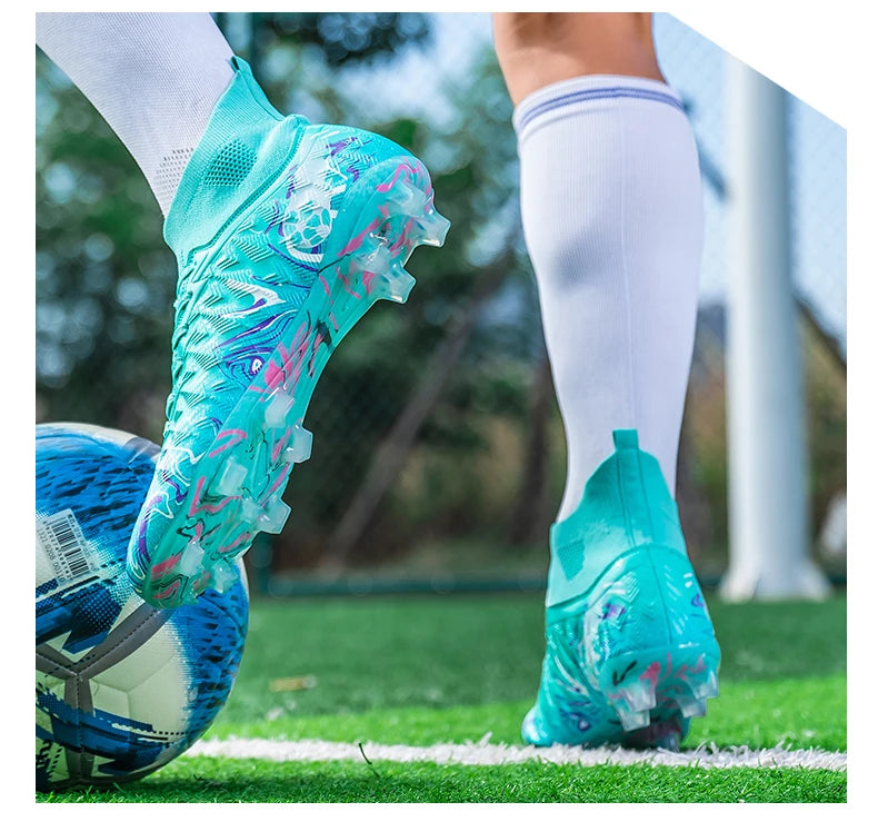 Pro Performance High-Cut Soccer Boots FG TF Studs Breathable Lightweight Cleats for Outdoor Grass and Turf Training Matches