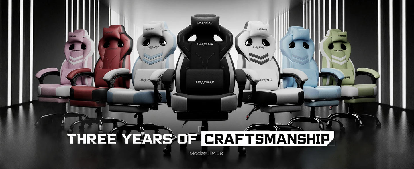 LUCK RACER Gaming chair, Connected Armrests Office Chair, Memory Foam Cushion, 90-155 ° Incline Angle and Footrest