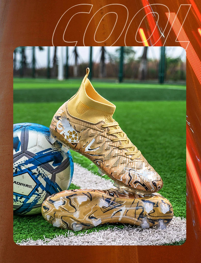Pro Performance High-Cut Soccer Boots FG TF Studs Breathable Lightweight Cleats for Outdoor Grass and Turf Training Matches