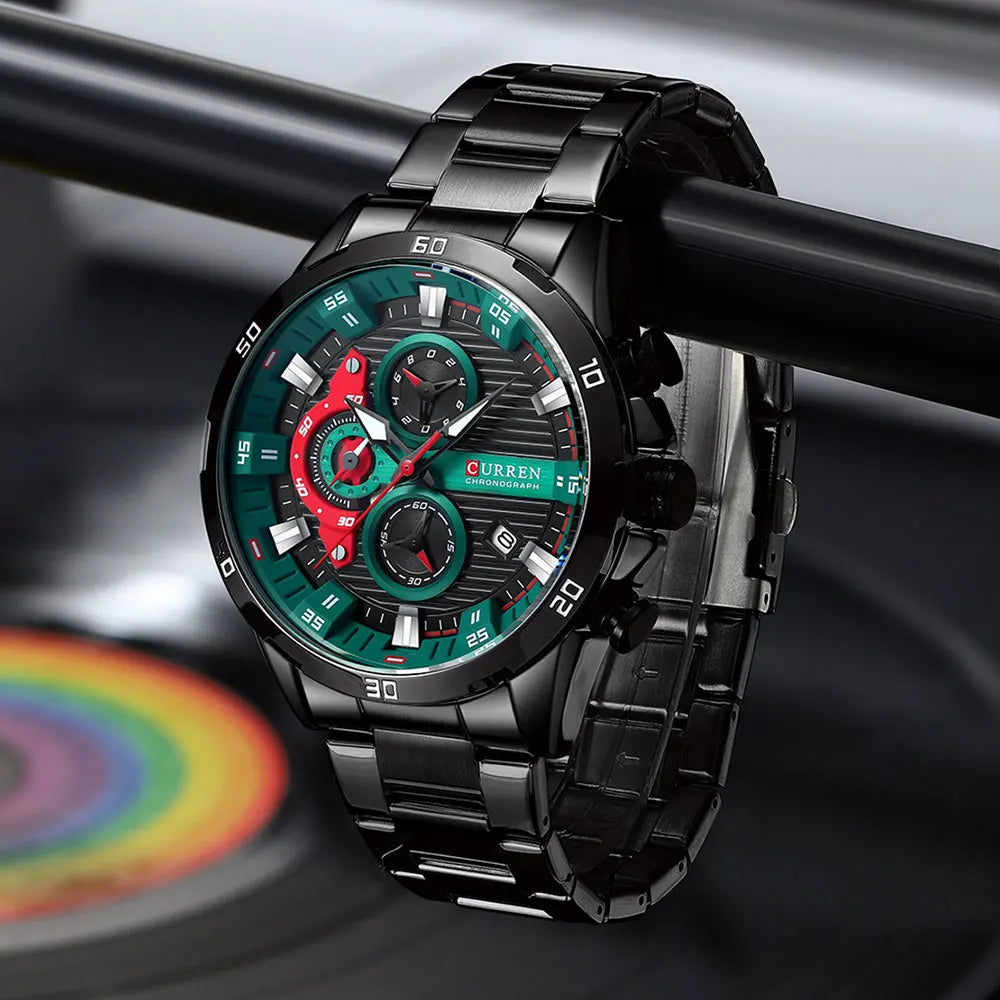 CURREN Men’s Watch – Luxury sports chronograph, quartz movement, all-steel, water-resistant