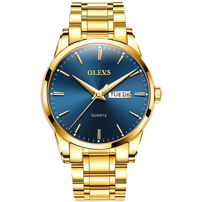 Ceas pentru bărbați OLEVS – Ceas de mână cu cuarț din oțel inoxidabil, rezistent la apă, auriu, elegant și strălucitor, accesoriu de lux pentru bărbați