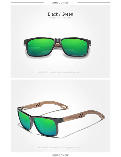 KINGSEVEN 100% Polarized Vintage Men Wooden Sunglasses Wood UV400 Protection Fashion Square Sun glasses Women  Gafas De sol