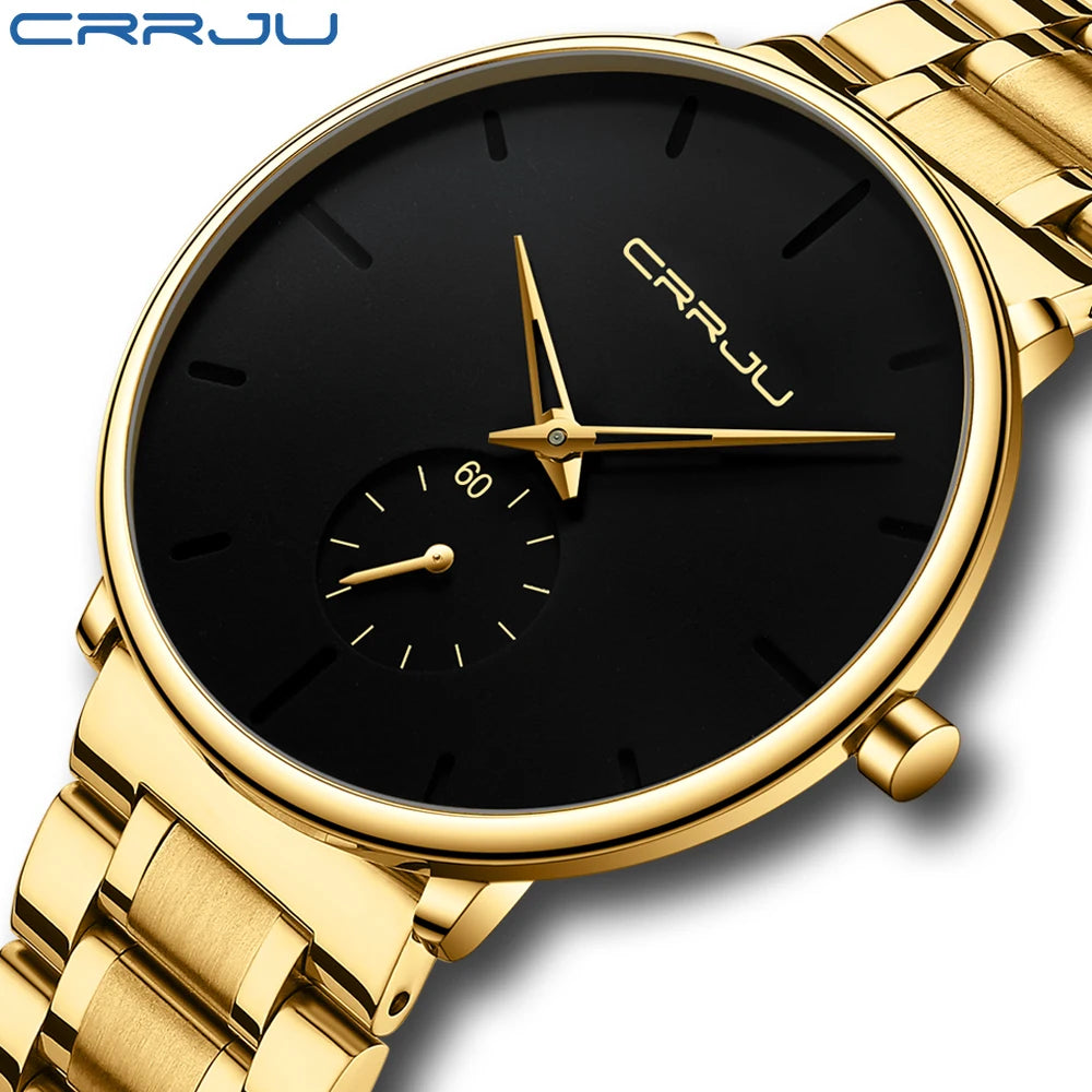 Ceas pentru bărbați CRRJU – Ceas de mână din oțel inoxidabil, stil casual și luxos, rezistent la apă, ceas sport cu cuarț pentru bărbați
