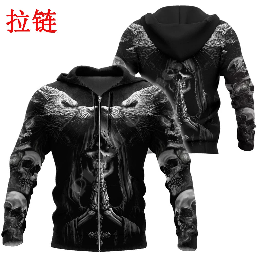 Jesienna moda – bluzy z kapturem z nadrukiem 3D przedstawiającym czaszkę wilka Fenrir na całej powierzchni – męska bluza z kapturem, unisex, zapinana na zamek, swobodna kurtka DW0364