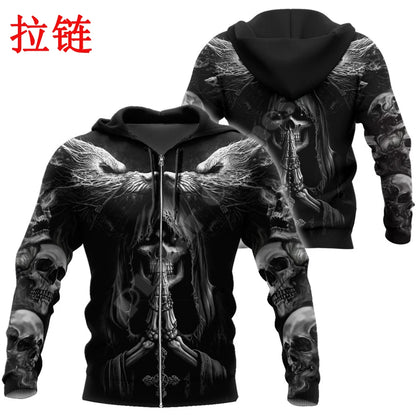 Jesienna moda – bluzy z kapturem z nadrukiem 3D przedstawiającym czaszkę wilka Fenrir na całej powierzchni – męska bluza z kapturem, unisex, zapinana na zamek, swobodna kurtka DW0364