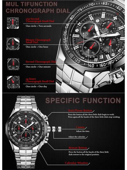 Sports Watches For Men Fashion Quartz Men Big Clock WWOOR Top Brand Luxury Military Full Steel Waterproof Chronograph Wristwatch