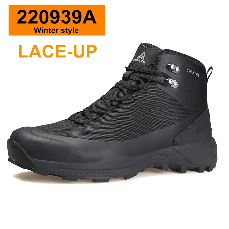 HUMTTO Scarpe da trekking impermeabili, stivaletti da montagna neri, sneakers da campeggio da uomo, scarpe tattiche sportive di sicurezza per arrampicata