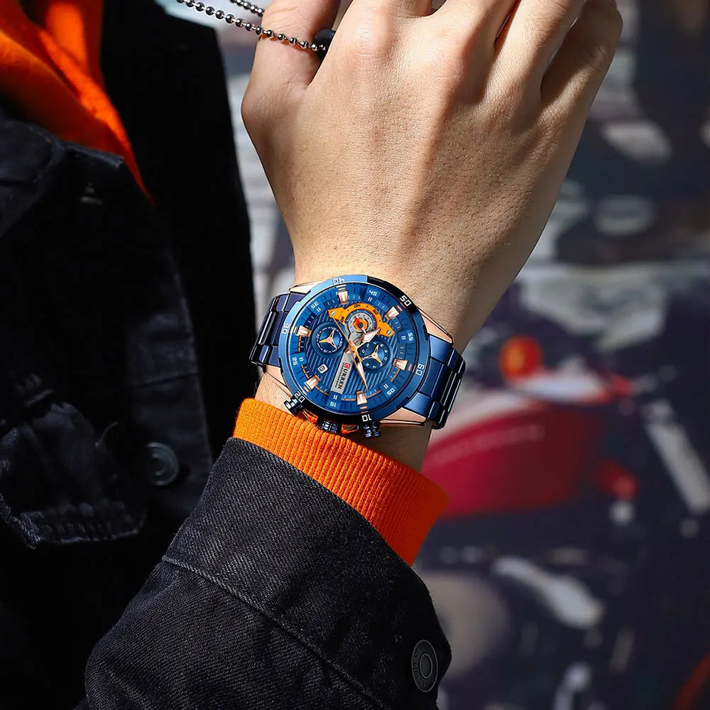 CURREN Men’s Watch – Luxury sports chronograph, quartz movement, all-steel, water-resistant