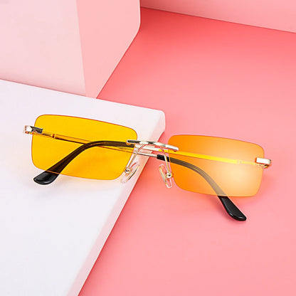 1PC Trendy Fashion Rimless Small Rectangle Sunglasses Women Men 2023 Shades Alloy Metal Glasses Traveling Style UV400 Eyewear