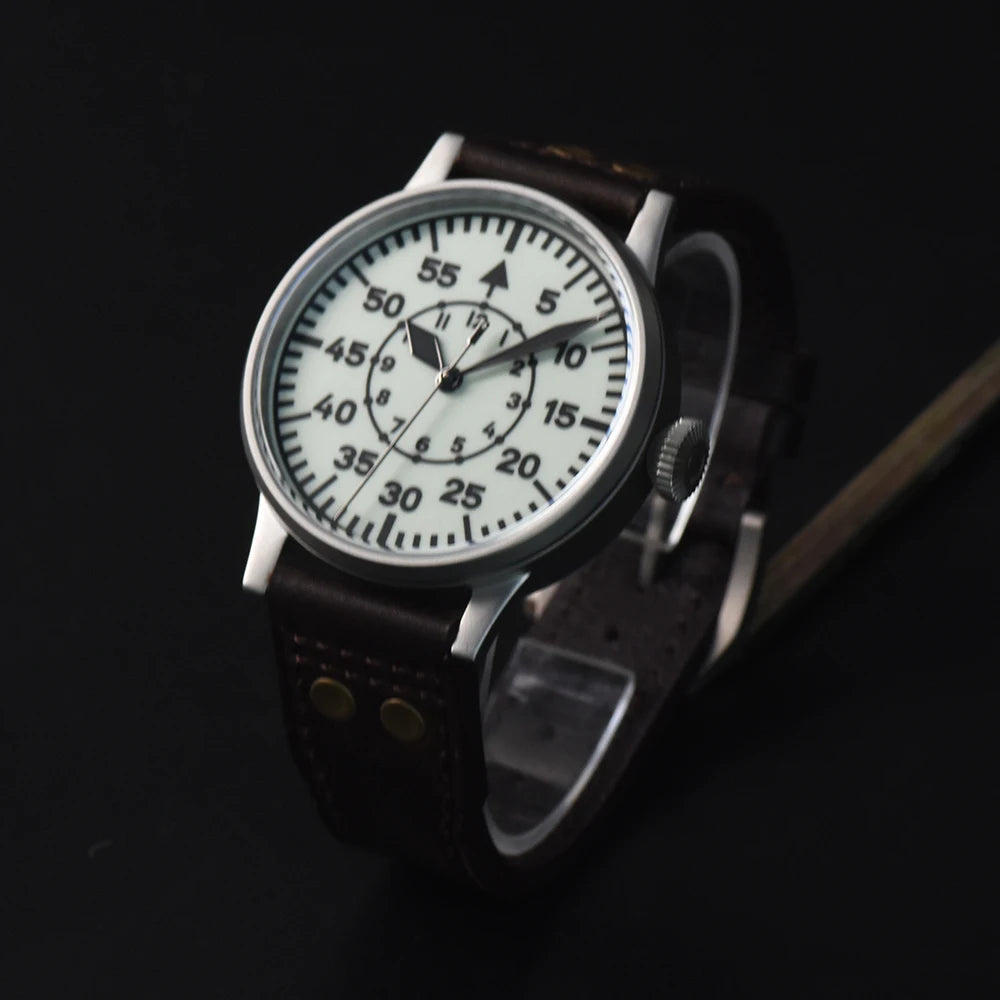 Hruodland 2025 New Pilot Men's Automatic Mechanical Watch PT5000 Sapphire Luminous C3 Stainless Steel Waterproof 10Bar Watch