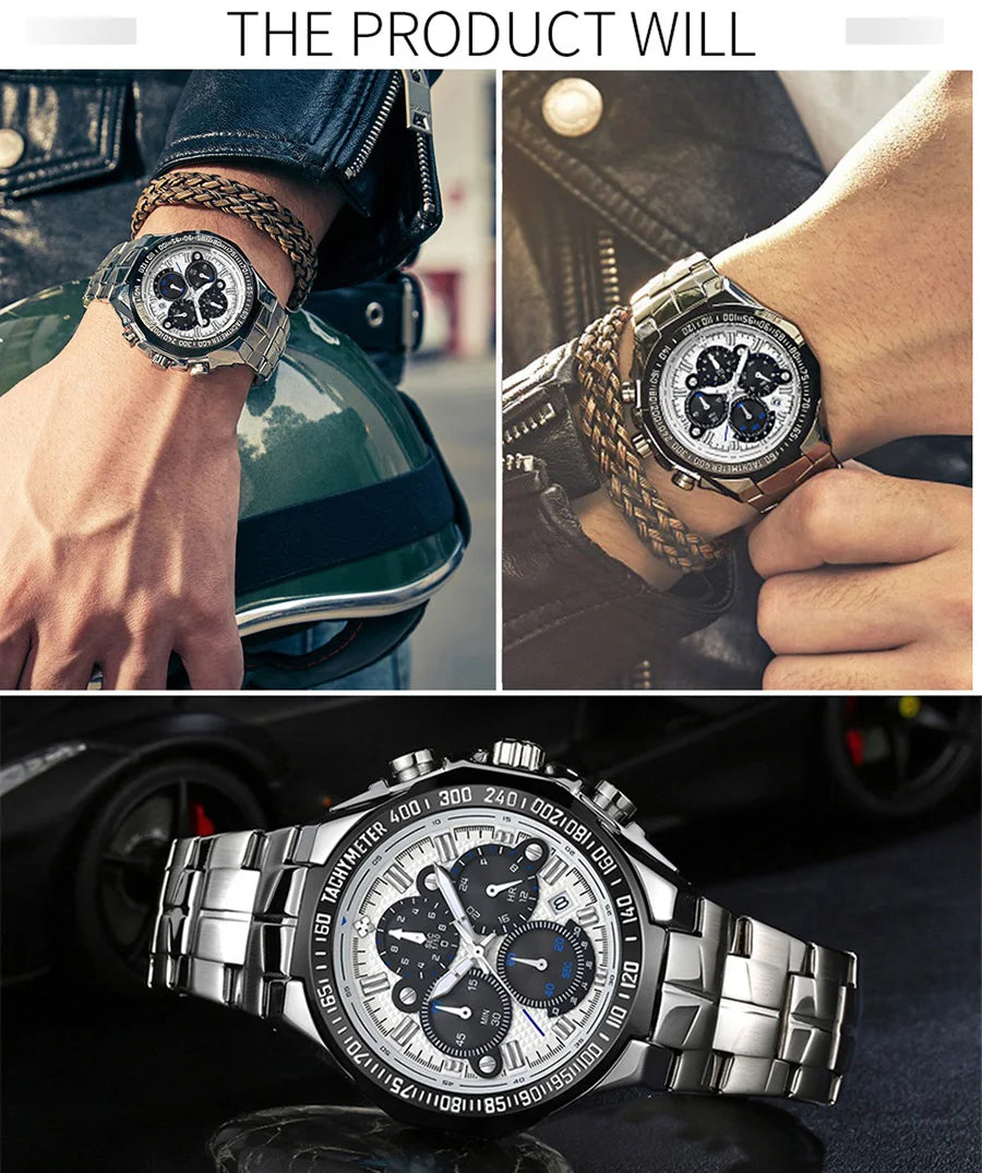 Sports Watches For Men Fashion Quartz Men Big Clock WWOOR Top Brand Luxury Military Full Steel Waterproof Chronograph Wristwatch