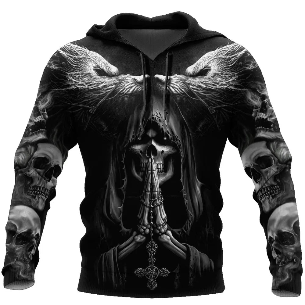 Jesienna moda – bluzy z kapturem z nadrukiem 3D przedstawiającym czaszkę wilka Fenrir na całej powierzchni – męska bluza z kapturem, unisex, zapinana na zamek, swobodna kurtka DW0364