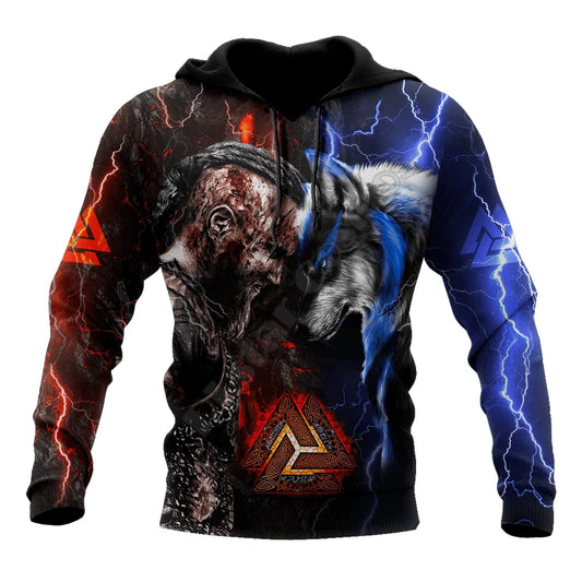 Ragnar and Wolf Valknut Tattoo 3D All Over Printed Hoodies Sweatshirt Zipper Hoodies Women For Men Pullover Cosplay Costumes