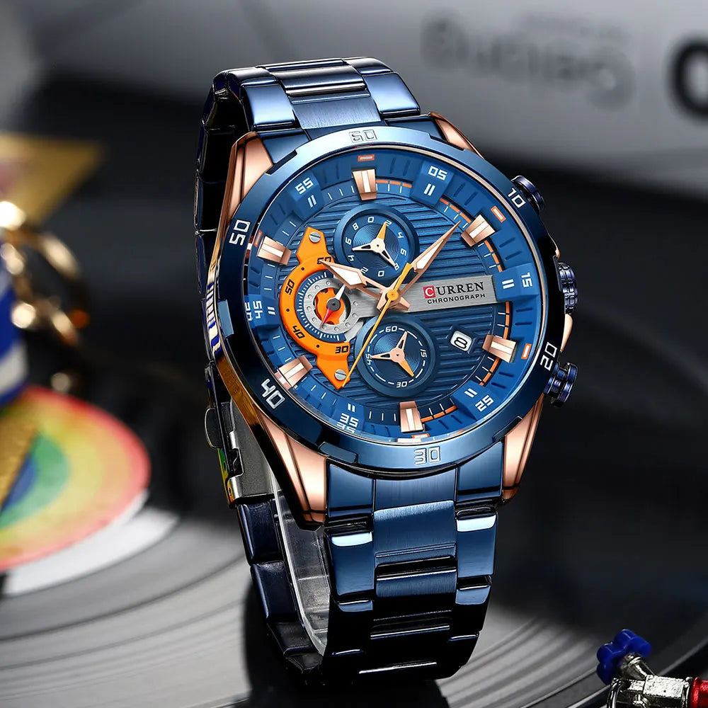 CURREN Men’s Watch – Luxury sports chronograph, quartz movement, all-steel, water-resistant