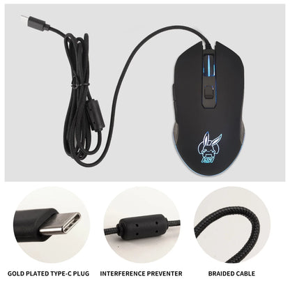 Färgstark lysande USB-C-mus med ljudavstängning för bärbar dator med Type-C – gamingmus