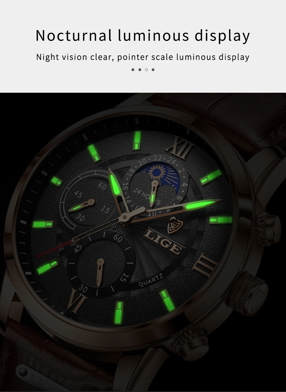2025 New Men's Watches LIGE Top Brand Luxury Leather Casual Quartz Watch Men's Sport Waterproof Clock Watch Relogio Masculino+Box