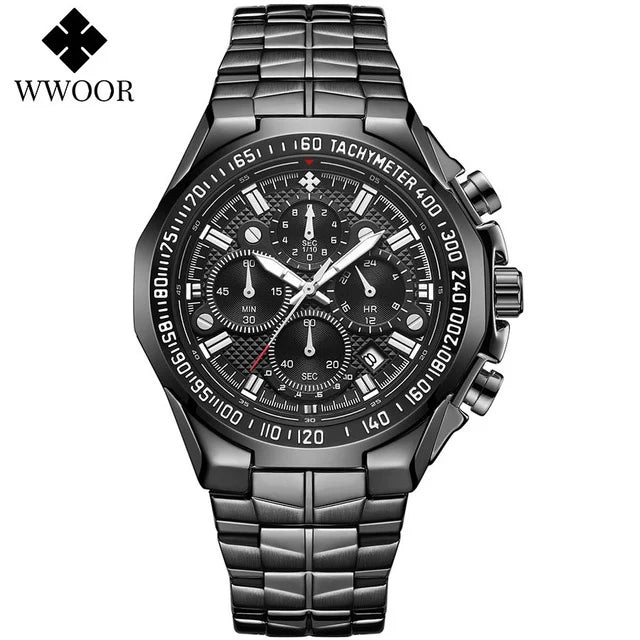 Sports Watches For Men Fashion Quartz Men Big Clock WWOOR Top Brand Luxury Military Full Steel Waterproof Chronograph Wristwatch