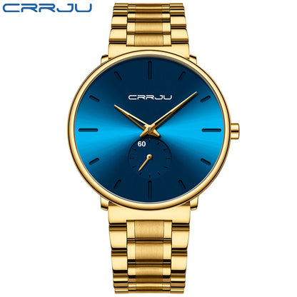 Ceas pentru bărbați CRRJU – Ceas de mână din oțel inoxidabil, stil casual și luxos, rezistent la apă, ceas sport cu cuarț pentru bărbați