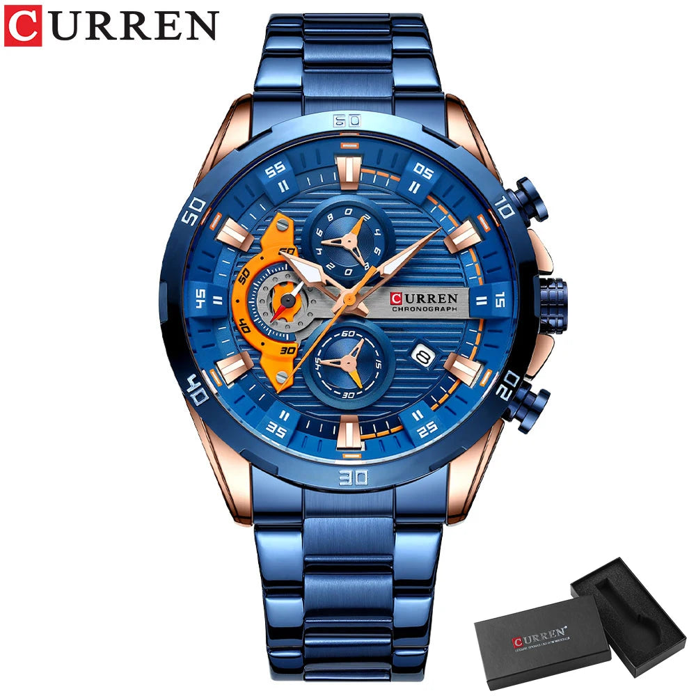 CURREN Men’s Watch – Luxury sports chronograph, quartz movement, all-steel, water-resistant
