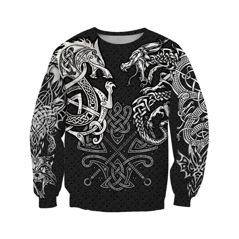 Sudaderas de moda con estampado 3D de lobo Fenrir y tatuaje de dragón por toda la prenda. Sudadera de hombre unisex con cremallera, chaqueta informal DW0220