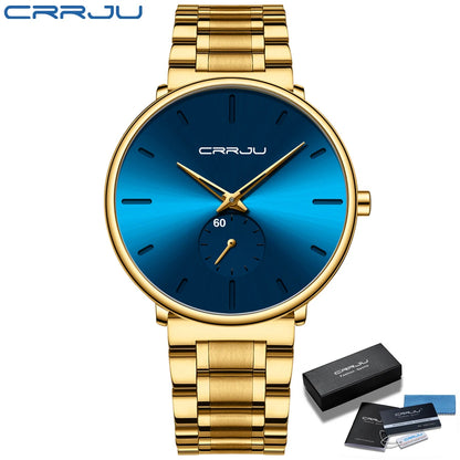 Ceas pentru bărbați CRRJU – Ceas de mână din oțel inoxidabil, stil casual și luxos, rezistent la apă, ceas sport cu cuarț pentru bărbați