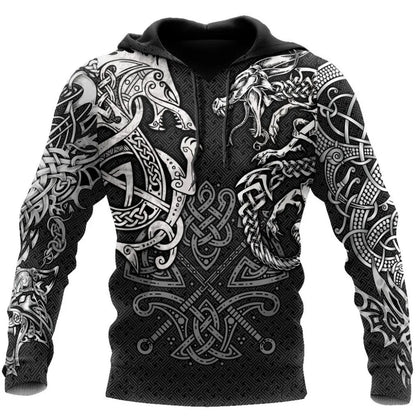 Sudaderas de moda con estampado 3D de lobo Fenrir y tatuaje de dragón por toda la prenda. Sudadera de hombre unisex con cremallera, chaqueta informal DW0220