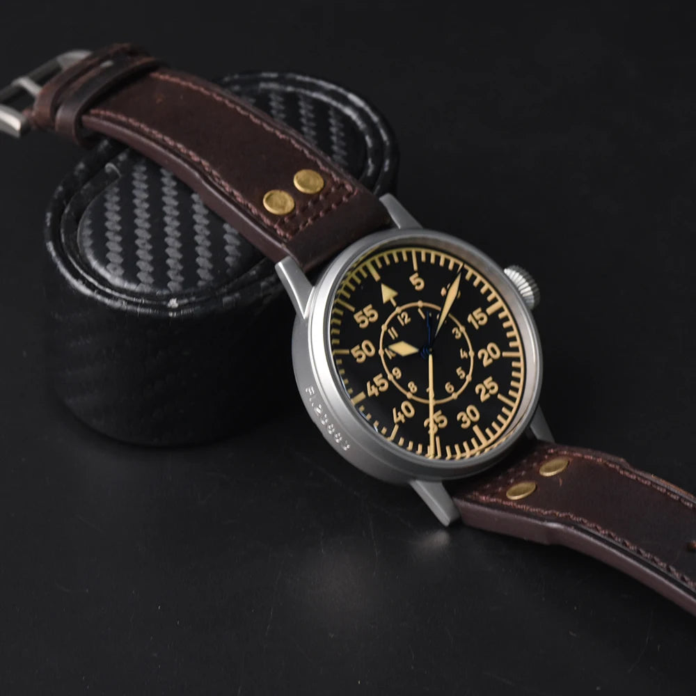 Hruodland 2025 New Pilot Men's Automatic Mechanical Watch PT5000 Sapphire Luminous C3 Stainless Steel Waterproof 10Bar Watch