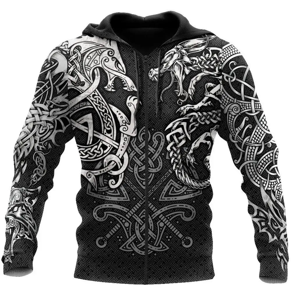 Sudaderas de moda con estampado 3D de lobo Fenrir y tatuaje de dragón por toda la prenda. Sudadera de hombre unisex con cremallera, chaqueta informal DW0220