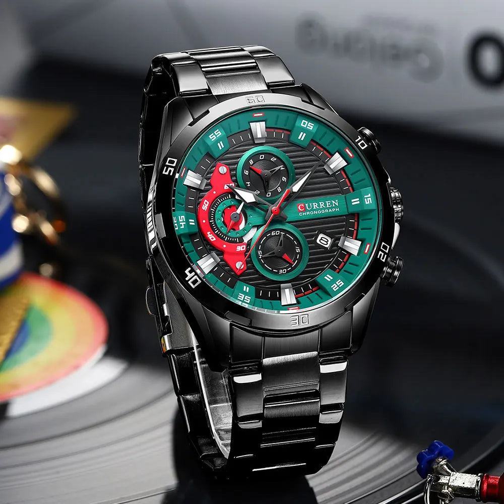 CURREN Men’s Watch – Luxury sports chronograph, quartz movement, all-steel, water-resistant